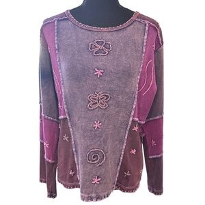 Himalayan Handmade Purple Embroidered Crew Neck Sweatshirt Size L